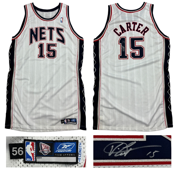 Vince Carter 2004-06 New Jersey Nets Game Worn & Signed Home Jersey - Visible Wear