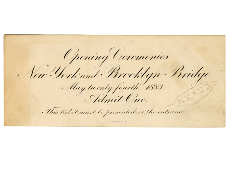 Brooklyn Bridge Extraordinary Original 1883 Opening Ceremonies Ticket