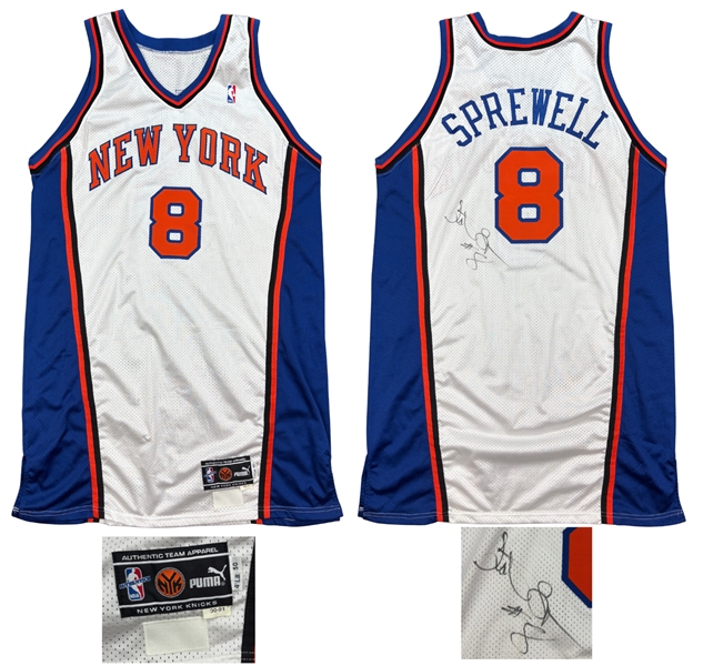 Latrell Sprewell 2000-01 New York Knicks Game Worn & Signed Home Jersey