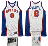 Latrell Sprewell 2000-01 New York Knicks Game Worn & Signed Home Jersey