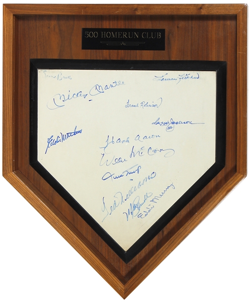 Baseball 500 Home Run Club Signed Home Plate (12 Signatures) - Including Mickey Mantle, Hank Aaron, Willie Mays, Ted Williams & More (JSA)