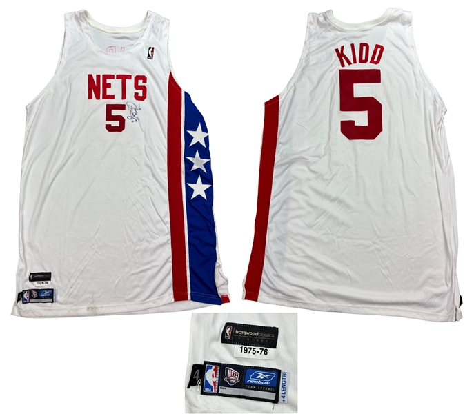 Jason Kidd New Jersey Nets Team Issued Signed Hardwood Classic Home Jersey