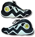 Kobe Bryant 1997 Rookie Playoff Debut Series Game Worn & Dual Signed Adidas Sneakers - Apparent Photo Match, Jazz Staff Provenance