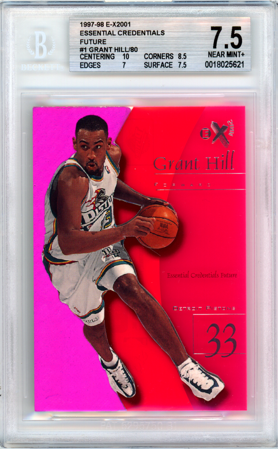 1997-98 E-X2001 Essential Credentials Future Grant Hill #1 BGS 7.5 NM+ #’d 48/80