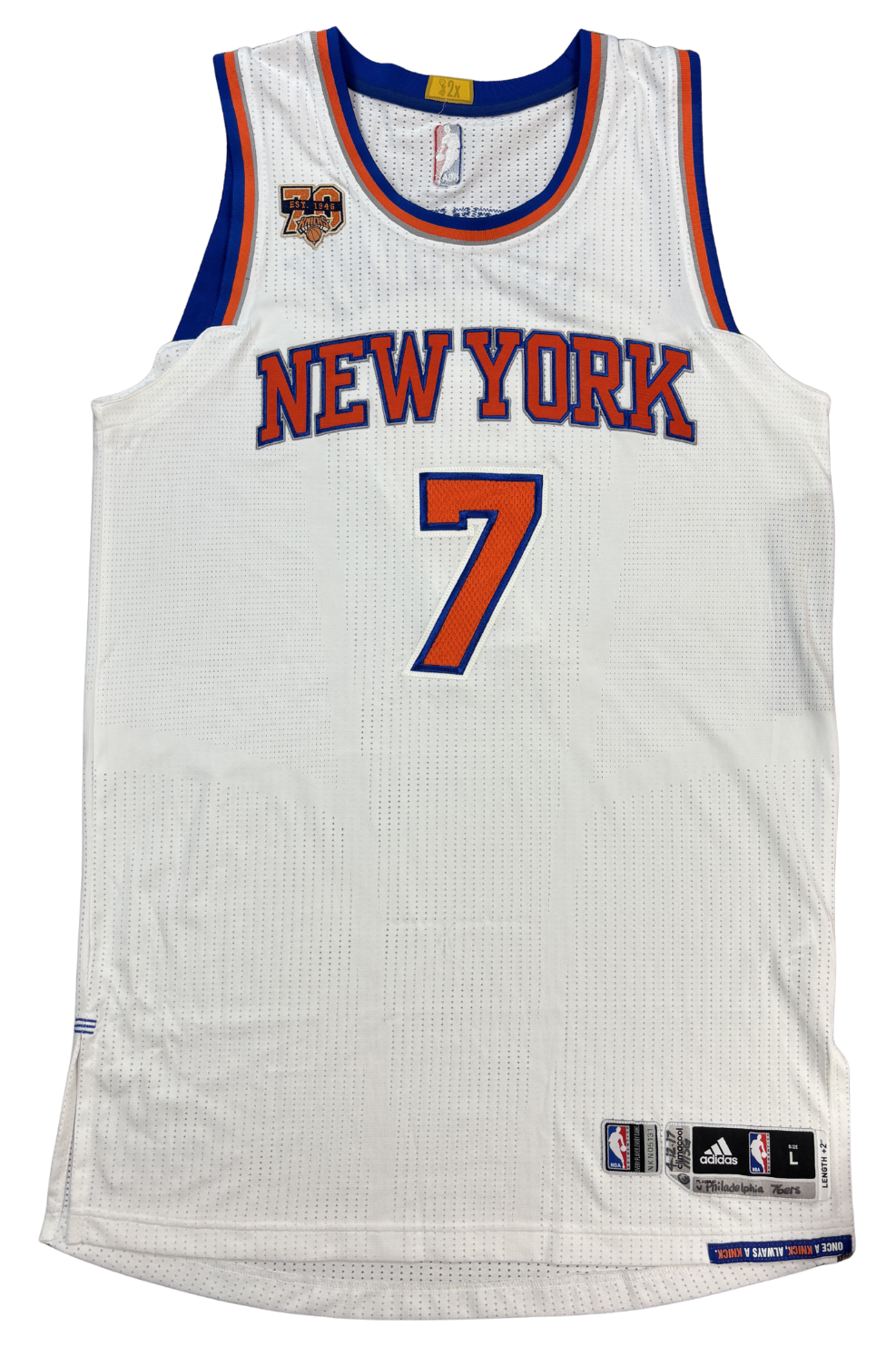 Carmelo Anthony's Final Game as a New York Knick – Game Worn Home Jersey – MeiGray Photo Matched – April 12, 2017 vs. Philadelphia 76ers at Madison Square Garden