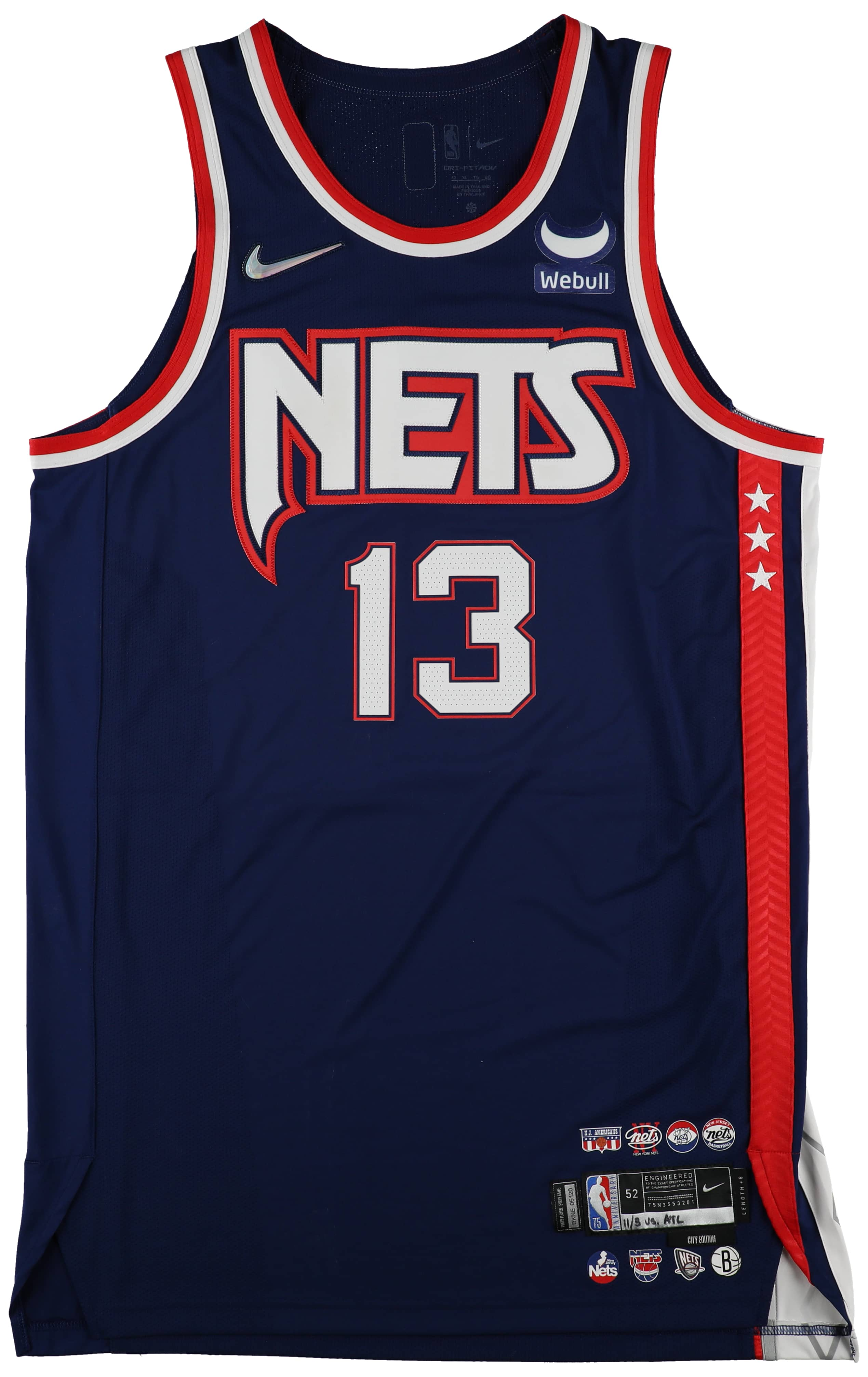 James Harden 2021-22 Game Used Brooklyn Nets City Edition Road Jersey - Double-Double NBA/Meigray LOA