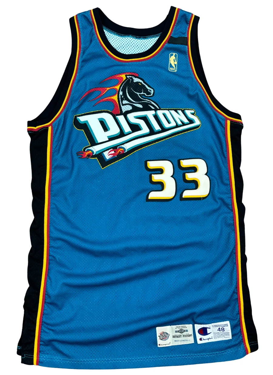 Grant Hill 1996-97 Game Used Photo Matched, Signed Detroit Pistons Road Jersey - Worn vs. Jordan & Later at MSG; Matched to 3 Games - Career High 18 Rebounds vs Mavs (Meigray/RGU) 1st Matched Hill Pistons Jersey to Auction