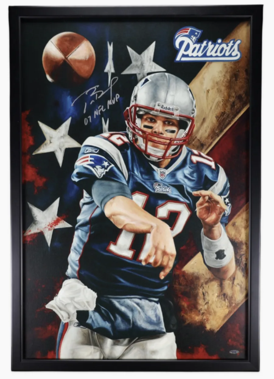 Tom Brady Signed "Unstoppable" Canvas Print by Justyn Farano (24" x 36") – Inscribed "07 NFL MVP" – G.O.A.T. Authentics LOA