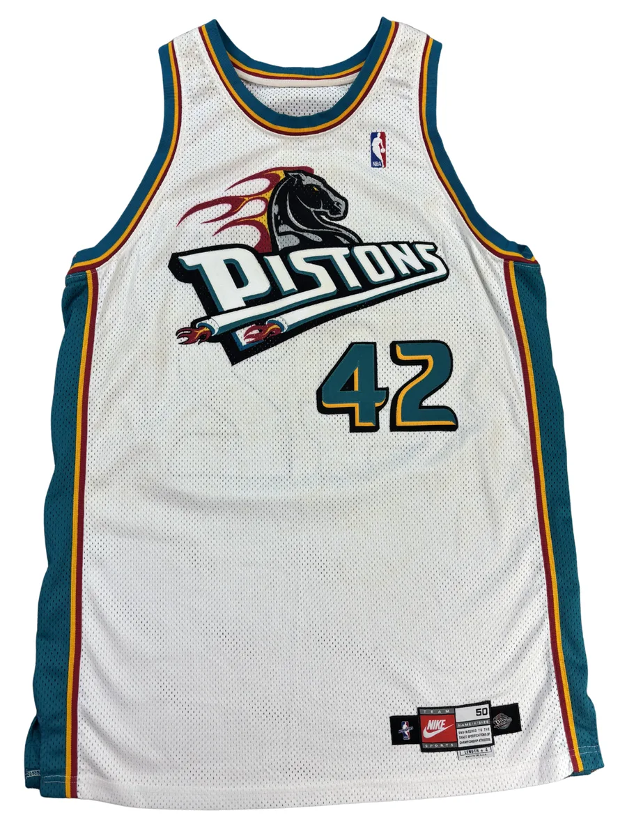 Jerry Stackhouse Nov. 21 & Dec. 21, 1999 Photo Matched Detroit Pistons Game Used, Signed Home Jersey (RGU Photo Match LOA)