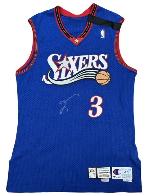 Allen Iverson 1999-00 Philadelphia 76ers Game Worn, Signed Road Jersey