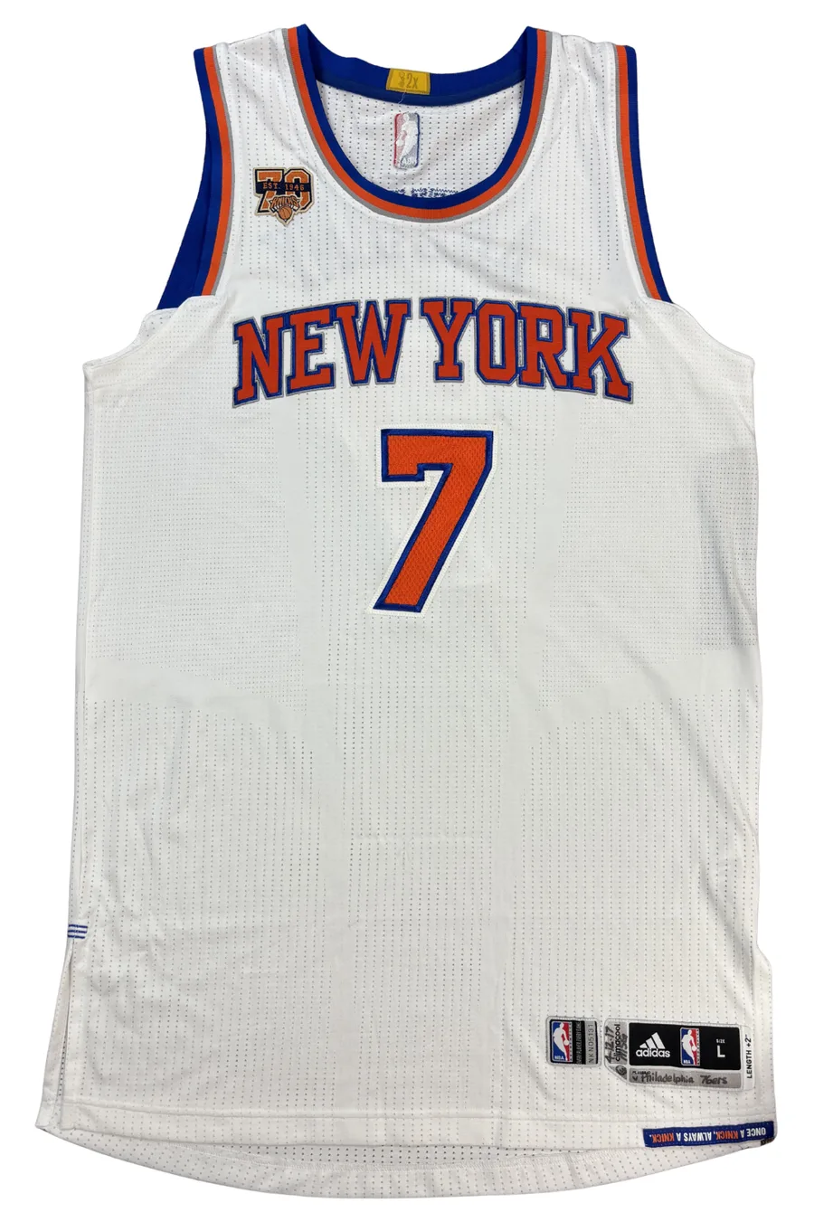 Carmelo Anthony's Final Game as a New York Knick – Game Worn Home Jersey – MeiGray Photo Matched – April 12, 2017 vs. Philadelphia 76ers at Madison Square Garden