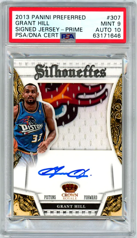2013 Panini Preferred Silhouettes Grant Hill Signed Prime Jersey #307 #’d 6/25 - Rare Multi-Color Patch PSA Mint 9 Auto 10