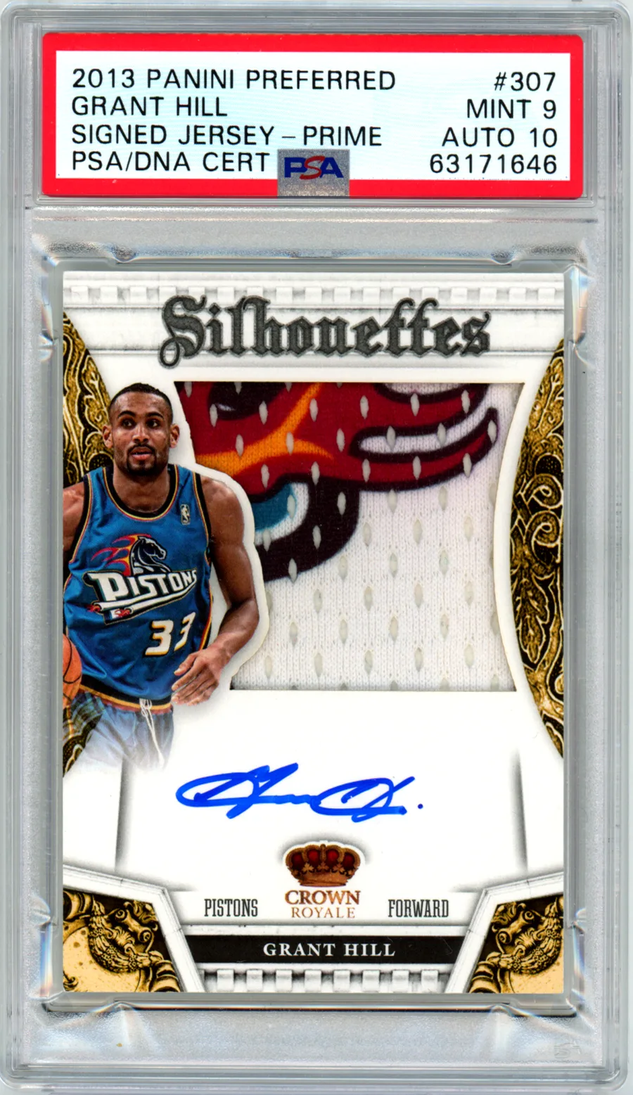 2013 Panini Preferred Silhouettes Grant Hill Signed Prime Jersey #307 #’d 6/25 - Rare Multi-Color Patch PSA Mint 9 Auto 10
