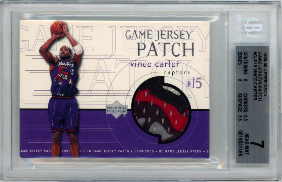 1999-00 UD Upper Deck Vince Carter Game Jersey Super Patch #GJP15 BGS 7 - Game Used Rookie Jersey, Raptors Eye!